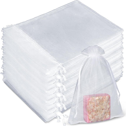 50 Organza Soap Bags for Packaging - Organza Gift Bags 5x7 for Homemade Soap Wedding Anniversary Souvenir Mesh Christmas New Year Party Favor Bags Small Pouches Gift Bags For Small Business White.