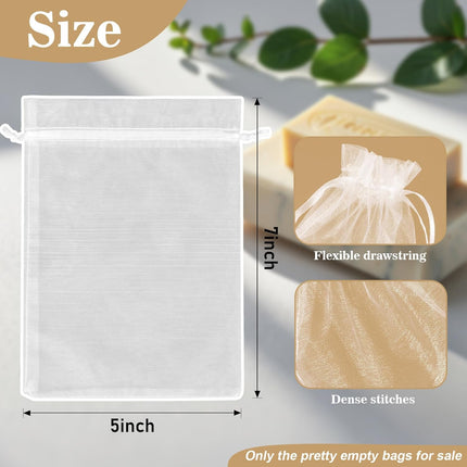 50 Organza Soap Bags for Packaging - Organza Gift Bags 5x7 for Homemade Soap Wedding Anniversary Souvenir Mesh Christmas New Year Party Favor Bags Small Pouches Gift Bags For Small Business White.