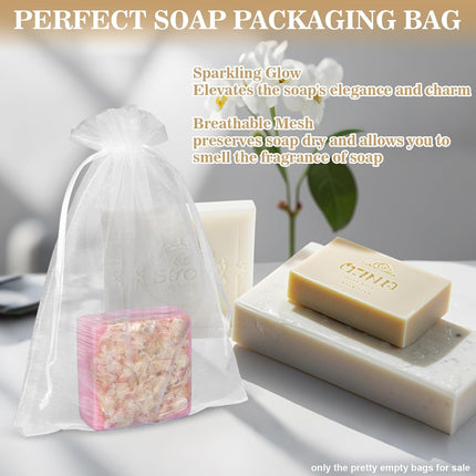 50 Organza Soap Bags for Packaging - Organza Gift Bags 5x7 for Homemade Soap Wedding Anniversary Souvenir Mesh Christmas New Year Party Favor Bags Small Pouches Gift Bags For Small Business White.