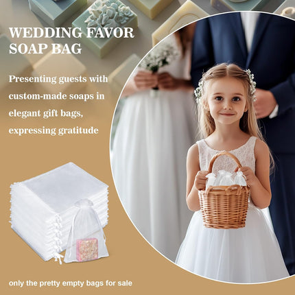 50 Organza Soap Bags for Packaging - Organza Gift Bags 5x7 for Homemade Soap Wedding Anniversary Souvenir Mesh Christmas New Year Party Favor Bags Small Pouches Gift Bags For Small Business White.