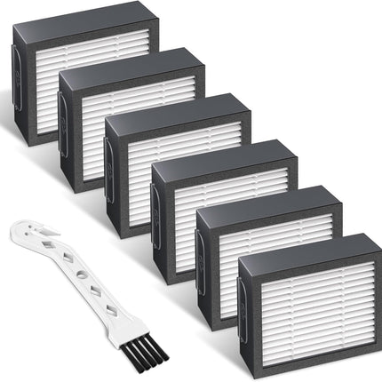 Filters Replacement for i-Robot Roomba E I & J Series i1+ i3 i3+ i4 i5/plus i6 i6+ i7 i7+/plus i8 i8+ E5 E6 E7 Vacuum Cleaner parts 4639161,6 Pack High Efficiency Filters+1 Cleaning Brush.