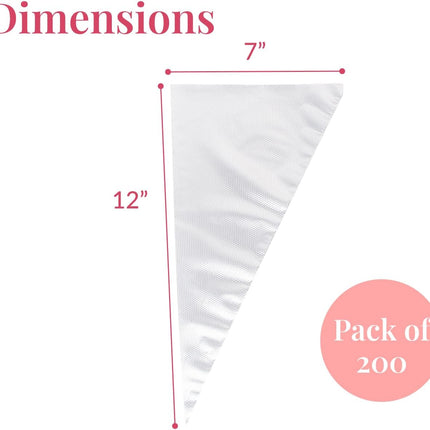 Set of 200 - Anti Burst Piping Bags 12 Inch -  Tipless Icing Bags - Durable Frosting Piping Bag Tools - Pastry and Cookie Decorating Supplies.