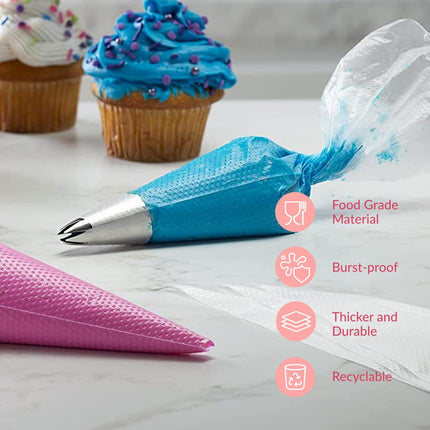 Set of 200 - Anti Burst Piping Bags 12 Inch -  Tipless Icing Bags - Durable Frosting Piping Bag Tools - Pastry and Cookie Decorating Supplies.