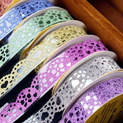 Decorative Washi Tape Set - 6Rolls Glitter Lace Washi Tape for Card Making Supplies, Scrapbook Craft Supplies, Aesthetic Journaling, DIY Craft Projects Gift Wrapping.