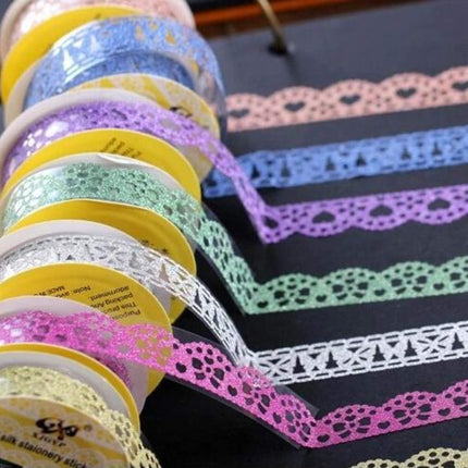 Decorative Washi Tape Set - 6Rolls Glitter Lace Washi Tape for Card Making Supplies, Scrapbook Craft Supplies, Aesthetic Journaling, DIY Craft Projects Gift Wrapping.