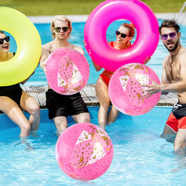 16 Inch Inflatable Beach Balls, 3 Pack Glitter Beach Balls Pool Toys with Confetti Sparkling Balls for Kids Toddlers Adults Summer Pool Party Favors.