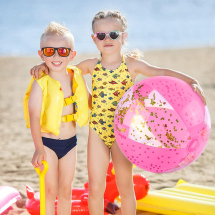 16 Inch Inflatable Beach Balls, 3 Pack Glitter Beach Balls Pool Toys with Confetti Sparkling Balls for Kids Toddlers Adults Summer Pool Party Favors.