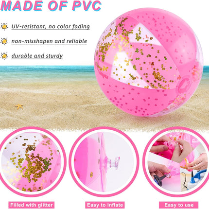 16 Inch Inflatable Beach Balls, 3 Pack Glitter Beach Balls Pool Toys with Confetti Sparkling Balls for Kids Toddlers Adults Summer Pool Party Favors.
