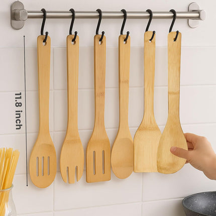Bamboo Wooden Spoons for Cooking 6-Piece, Nonstick Bamboo Kitchen Utensils Set Wood Spatulas Spoons for Daily Use, Housewarming Gifts.