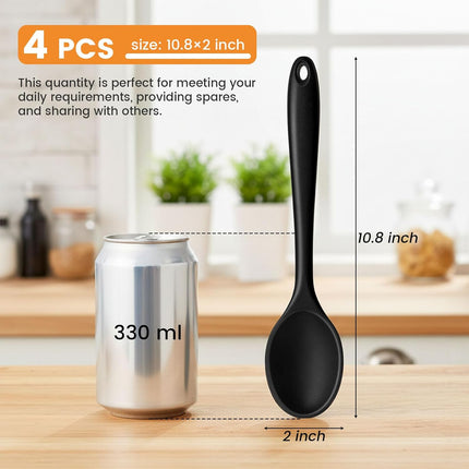 Silicone Spoons for Cooking, 4PCS 10.8 Inch Nonstick Kitchen Serving Spoons, Heat Resistant Silicone Cooking Utensils Set for Stirring, Mixing, Baking, House Warming Gifts & Stocking Stuffers.