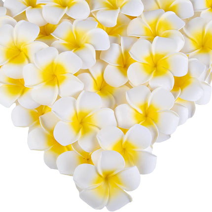 50PCS 2.7" Foam Plumeria Flower Heads, Tropical Artificial Hawaiian Frangipani for Hair Hat Wreath, DIY Crafts, Spring Wedding Decor.