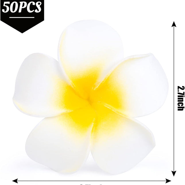 50PCS 2.7" Foam Plumeria Flower Heads, Tropical Artificial Hawaiian Frangipani for Hair Hat Wreath, DIY Crafts, Spring Wedding Decor.