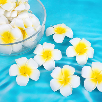 50PCS 2.7" Foam Plumeria Flower Heads, Tropical Artificial Hawaiian Frangipani for Hair Hat Wreath, DIY Crafts, Spring Wedding Decor.