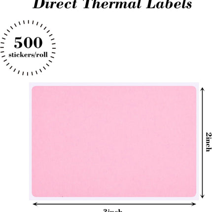 3"x2" Inch Thermal Printer Labels - Adhesive Waterproof Address and Barcode Stickers for Laser/Inkjet Printers, Ideal for Small Business Shipping&Inventory(500PCS, Pink).