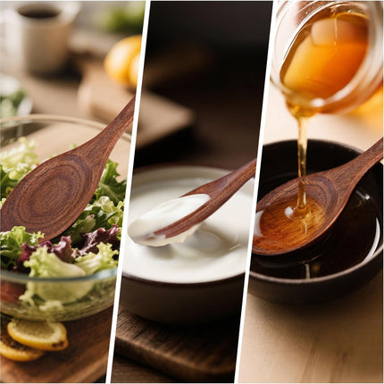 Wooden Spoons for Eating, 8.2 Inch Wood Mixing Soup Spoon with Long Handle for Korean Food Daily Meal Stirring Sauce Coffee, 6PCS.
