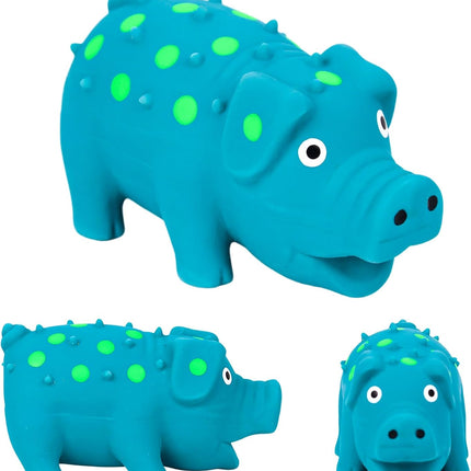 Squeaky Latex Grunting Pig Dog Toy, 4 Inch Small Blue Prank Gifts Puppy Chew Toys Rubber Squeeze Gift for Dogs.