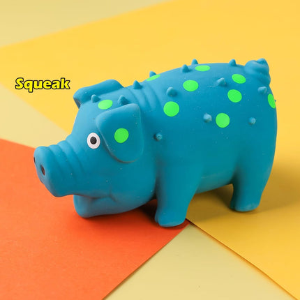 Squeaky Latex Grunting Pig Dog Toy, 4 Inch Small Blue Prank Gifts Puppy Chew Toys Rubber Squeeze Gift for Dogs.