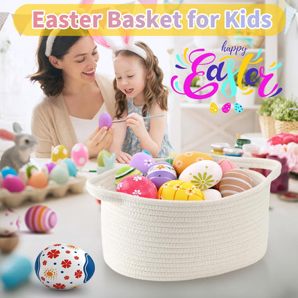 Cute Woven Easter Basket with Handle, Baskets for Gifts Empty, Present Containers for Raffle Baby Shower Burr Basket, Decorative Organizer Box for Storage Baby Toy, 13" D x 8" W x 6" H.