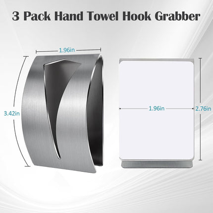 3 Pack Stainless Steel Kitchen Towel Hooks for Shower Wall Bathroom Self Adhesive Dish Towel Holder Hangers for Tea Cabinet Door Rag Grabber (Silver).