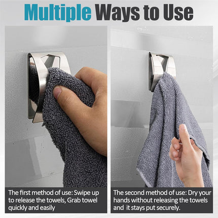 3 Pack Stainless Steel Kitchen Towel Hooks for Shower Wall Bathroom Self Adhesive Dish Towel Holder Hangers for Tea Cabinet Door Rag Grabber (Silver).
