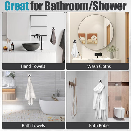 3 Pack Stainless Steel Kitchen Towel Hooks for Shower Wall Bathroom Self Adhesive Dish Towel Holder Hangers for Tea Cabinet Door Rag Grabber (Silver).