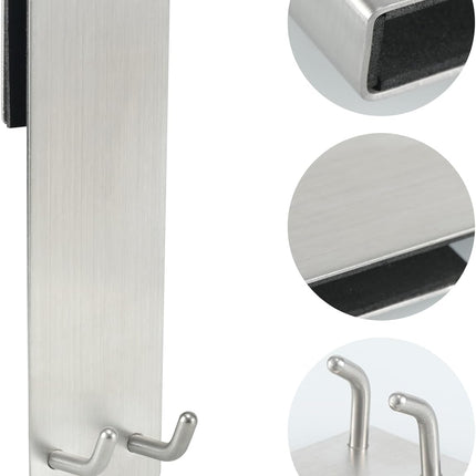 Shower Door Towel Hook Extended Length, No Drilling & Adhesive Needed Stainless Steel Bathroom Hangers for Frameless Shower Stall Wall.