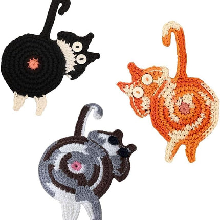 Drink Coaster | Cat Gifts for Cat Lovers,Fun Woven  Coasters,Cute Coffee Coaster for Home Decor Tabletop Protection Suitable for Kinds Cups (3PC).