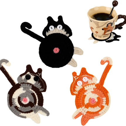 Drink Coaster | Cat Gifts for Cat Lovers,Fun Woven  Coasters,Cute Coffee Coaster for Home Decor Tabletop Protection Suitable for Kinds Cups (3PC).