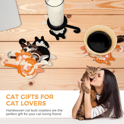 Drink Coaster | Cat Gifts for Cat Lovers,Fun Woven  Coasters,Cute Coffee Coaster for Home Decor Tabletop Protection Suitable for Kinds Cups (3PC).
