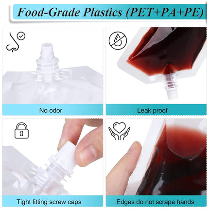 24 Pcs Plastic Flasks, 8 Oz Concealable and Reusable Drink Pouches, Leak-Proof Food Grade Plastic for Travel (8OZ-24PCS +3 Funnels).