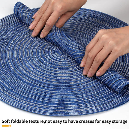 Round Braided Placemats 15inch, Placemats Set of 4 Non-Slip, Round Placemats Heat Resistant, Woven Placemats for Kitchen Dining Tables-Dark Blue Color.