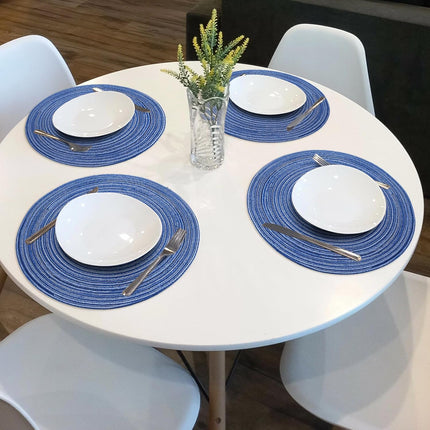 Round Braided Placemats 15inch, Placemats Set of 4 Non-Slip, Round Placemats Heat Resistant, Woven Placemats for Kitchen Dining Tables-Dark Blue Color.