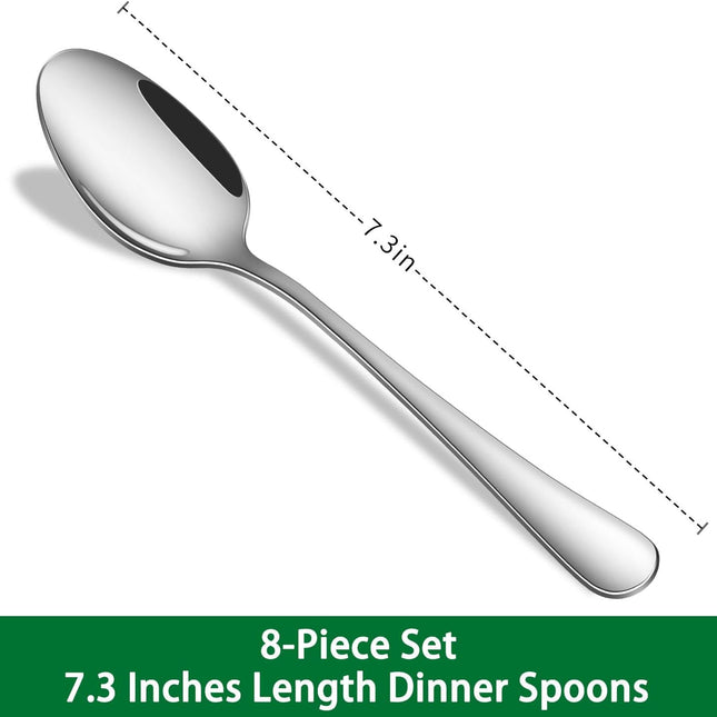 Dinner Spoon Set,8-Piece 7.3 Inch Soup Spoons,Premium Food Grade Stainless Steel Table Spoon,Durable l Tablespoon,Dishwasher Safe Silverware Spoons.