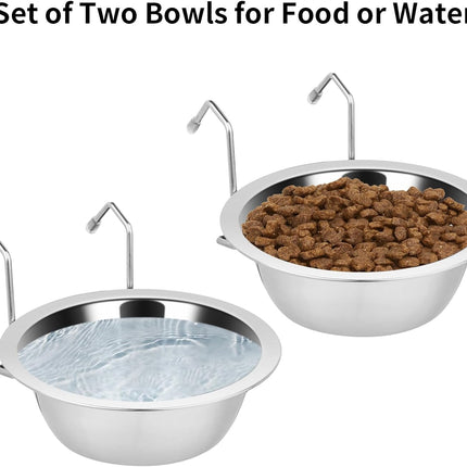 2PCS Kennel Water Bowl Hanging,Stainless Steel Puppy Bowls for Small Dog Cage,Kennel, Crate, Catio Accessories,Dog Crate Water Bowl Dish Feeder Food Holder No Spill(8oz/1cup).