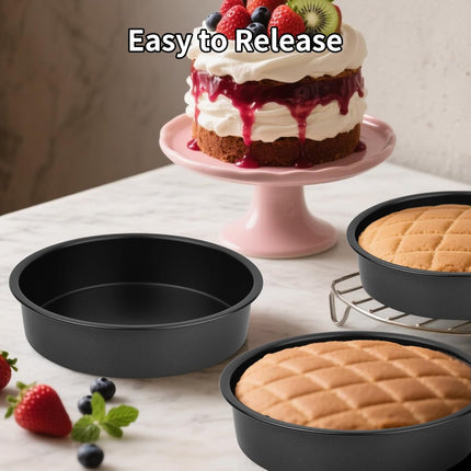 8” Round Cake Pans - 3PCS Nonstick Round Baking Cake Pan, Mold,Dish, Flan, Tin, Carbon Steel Baking Set, Essential Bakeware.