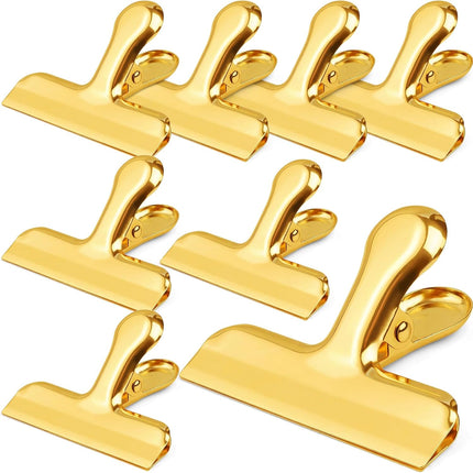 Chip Clips Bag Clips Gold Stainless Steel Clip for Food Storage,Air Tight Seal Chip Bag Clip 3 Inch Strong Food Clipp for Snack,Chips,Kitchen Decor,Home&Office Paper Heavy Duty-8 Pack.