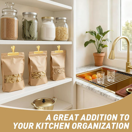 Chip Clips Bag Clips Gold Stainless Steel Clip for Food Storage,Air Tight Seal Chip Bag Clip 3 Inch Strong Food Clipp for Snack,Chips,Kitchen Decor,Home&Office Paper Heavy Duty-8 Pack.