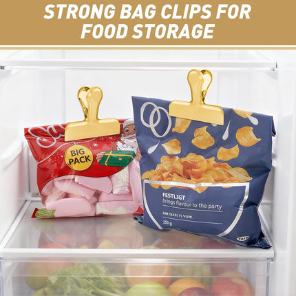 Chip Clips Bag Clips Gold Stainless Steel Clip for Food Storage,Air Tight Seal Chip Bag Clip 3 Inch Strong Food Clipp for Snack,Chips,Kitchen Decor,Home&Office Paper Heavy Duty-8 Pack.