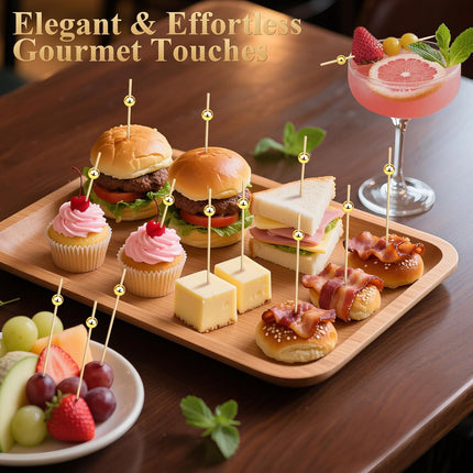 [300PCS] Cocktail Picks, Fancy Toothpicks for Appetizers Drinks Food Fruit, 4.7 IN Long Decorative Bamboo Skewers, Gold Pearl Wooden Garnish Sticks for Charcuterie Boards Accessories Party Supplies.