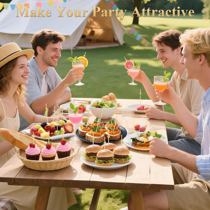[300PCS] Cocktail Picks, Fancy Toothpicks for Appetizers Drinks Food Fruit, 4.7 IN Long Decorative Bamboo Skewers, Gold Pearl Wooden Garnish Sticks for Charcuterie Boards Accessories Party Supplies.