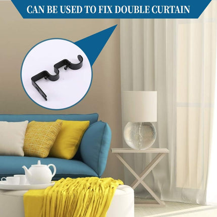 Heavy Duty Double Curtain Rod Brackets, 1" & 5/8" Inch Rod Holders (Set of 2, Black).