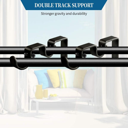 Heavy Duty Double Curtain Rod Brackets, 1" & 5/8" Inch Rod Holders (Set of 2, Black).