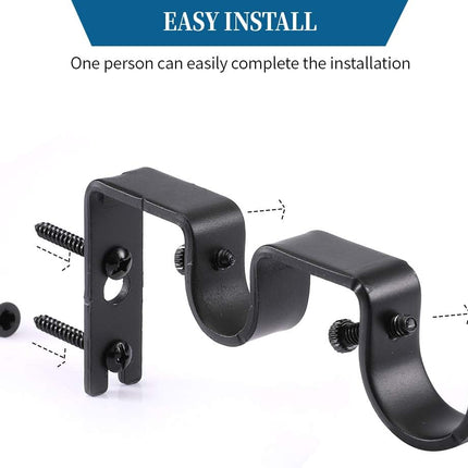 Heavy Duty Double Curtain Rod Brackets, 1" & 5/8" Inch Rod Holders (Set of 2, Black).