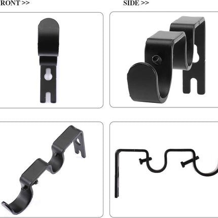 Heavy Duty Double Curtain Rod Brackets, 1" & 5/8" Inch Rod Holders (Set of 2, Black).