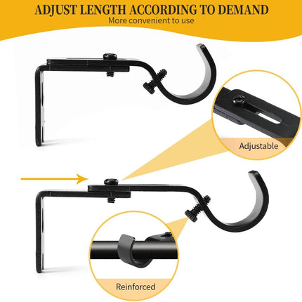 Heavy Duty Adjustable Curtain Rod Brackets and Holders - For 1 1/8 Inch & 1 1/4 Inch Rod, 2 PCS Black.