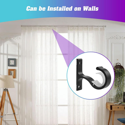Ceiling Mount & Wall Installation Curtain Rod Brackets Holders for 1 Inch Rod, Black (Set of 2, Black).