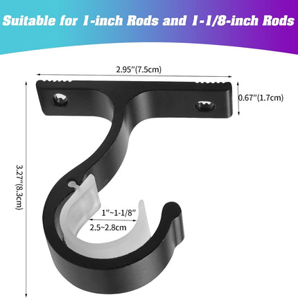 Ceiling Mount & Wall Installation Curtain Rod Brackets Holders for 1 Inch Rod, Black (Set of 2, Black).