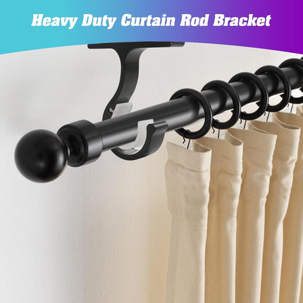 Ceiling Mount & Wall Installation Curtain Rod Brackets Holders for 1 Inch Rod, Black (Set of 2, Black).