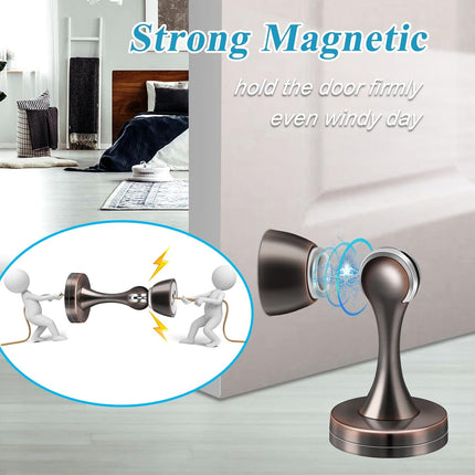 Magnetic Door Stoppers, Wall Floor Mount Door Stop, Oil Rubbed Bronze Heavy Duty Catch Holder, Stainless Steel, Doorstops for Bottom of Door, 2 Pack.