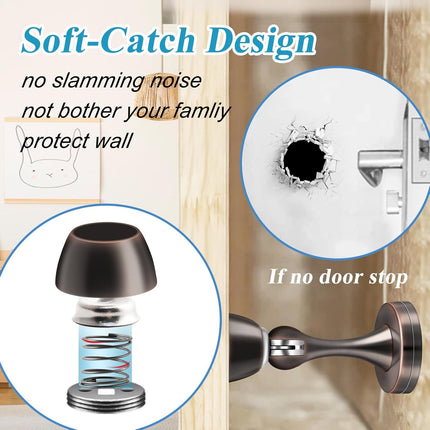 Magnetic Door Stoppers, Wall Floor Mount Door Stop, Oil Rubbed Bronze Heavy Duty Catch Holder, Stainless Steel, Doorstops for Bottom of Door, 2 Pack.